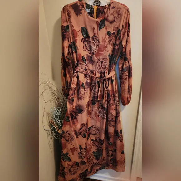 Tavin mustard yellow floral maxi dress with puffed long sleeves - Picture 4 of 9